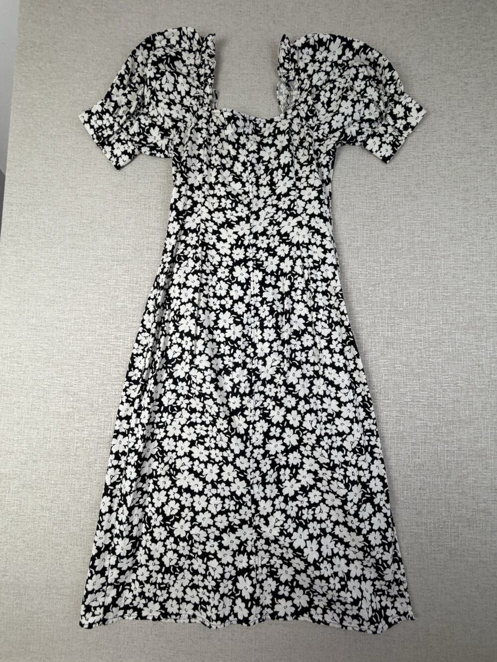 Who What Wear Women’s S Black White Floral Linen Blend Button Midi Dress